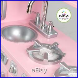Kitchen Playset For Girls Pretend Play Wooden Cooking Toy Set Toddler Kids Pink