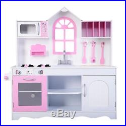 Kitchen Playset for Girls Pink Wood Accessories Toddler Childrens Indoor Toy Kit