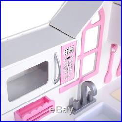 Kitchen Playset for Girls Pink Wood Accessories Toddler Childrens Indoor Toy Kit