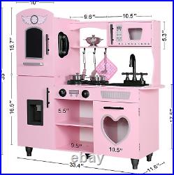 Kitchen Set for Kids Wooden Play Kitchen Toy Kitchen Sets for Girls Gift Pink Ki