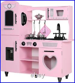 Kitchen Set for Kids Wooden Play Kitchen Toy Kitchen Sets for Girls Gift Pink Ki