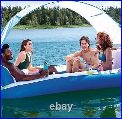 Large 4 Person Floating Island Float Raft with Backrests Removable Tiki Canopy
