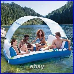 Large 4 Person Floating Island Float Raft with Backrests Removable Tiki Canopy
