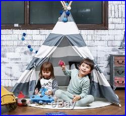 Large Kids Teepee Tent Wooden Playhouse Black Pink Grey White Gift for Boy Girl
