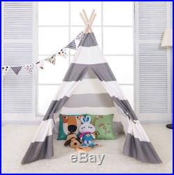 Large Kids Teepee Tent Wooden Playhouse Black Pink Grey White Gift for Boy Girl