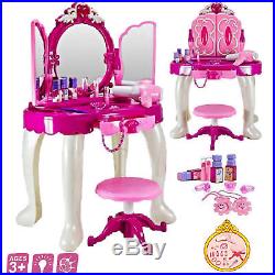 Large Table Glamour Mirror Makeup Dressing Table Stool Playset Toy Vanity Girls