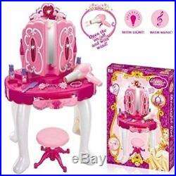 Large Table Glamour Mirror Makeup Dressing Table Stool Playset Toy Vanity Girls