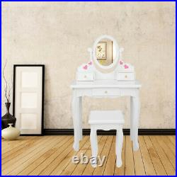 Makeup Vanity Table Set With 3 Drawers Oval Mirror Girls Kids Dressing Table White