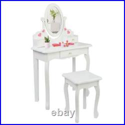 Makeup Vanity Table Set With 3 Drawers Oval Mirror Girls Kids Dressing Table White