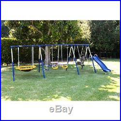 Metal Swing Set Playground Slide Heavy Duty Backyard Girl Boy Spinner Mat Kids