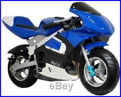 MotoTec Gas Pocket Bike Mini Ride On Motorcycle For Boys & Girls Ages 13+ BLUE