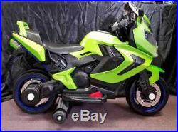NEW LED 12V mp3 MOTORCYCLE KIDS RIDE ON green SPORTS BIKE GIRLS, BOYS power wheel