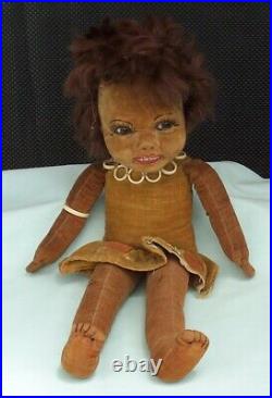 Norah Wellings Cloth Islander Girl Doll with Glass Eyes Vintage Toy England