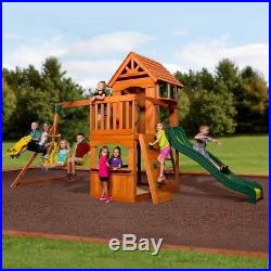 Outdoor Wooden Swing Set Playhouse For Children Backyard Boys Girls Playset Fun