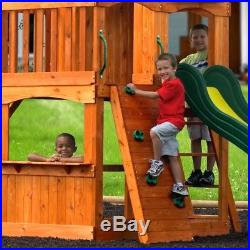 Outdoor Wooden Swing Set Playhouse For Children Backyard Boys Girls Playset Fun