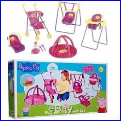 Peppa Pig Play and Go Travel Set Toy Buggy High Chair Playmat Swing For Doll