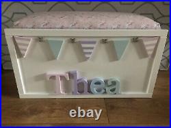 Personalised toy box With Hinged Padded Lid And Safety Piston