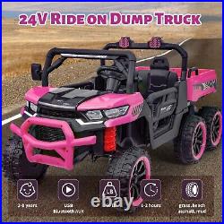 Pink Kids 2 Seater Ride on Car 24V Electric Dump Truck 4WD UTV withParental Remote