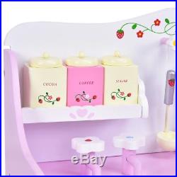 Pink Kids Wooden Kitchen Toy Strawberry Pretend Cooking Playset for Girls Gift