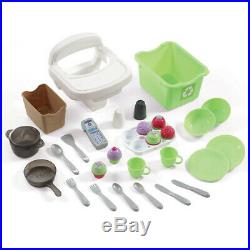 Play Kitchen with 30 Piece Accessory Set Kids Pretend Cooking Playset Toys Girls