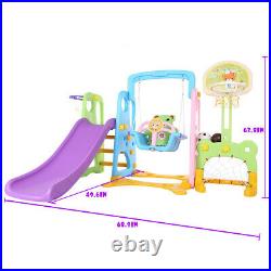 Playground Swing Set Backyard Wooden Playset with Slide & Basketball Stand Kids