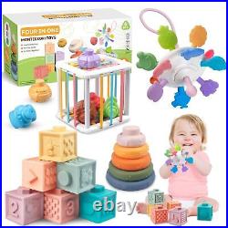 Plunack 4-in-1 Baby Toys for 6-12 Months Montessori Soft Stacking Blocks for