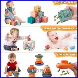 Plunack 4-in-1 Baby Toys for 6-12 Months Montessori Soft Stacking Blocks for