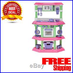 Pretend Play Kitchen Set For Kids Cooking Food Toy Pink Playset Girls