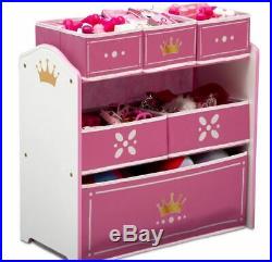 Princess Crown Multi Bin Toy Storage Pink Children Kids Organizer Space Saver