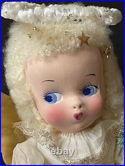RARE! Vintage Christmas Musical KING TOY Cream ANGEL GOLD Antique Girl 15 EUC