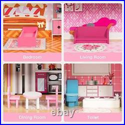 ROBUD Wooden Dollhouse for Kids Pretend Play Dream House Toy for Little Girls