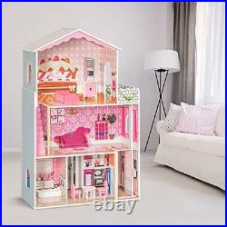 ROBUD Wooden Dollhouse for Kids Pretend Play Dream House Toy for Little Girls