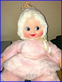 RUSHTON COMPANY Pink SNOW BABY Girl Doll RUBBER FACE Plush Stuffed Toy VINTAGE