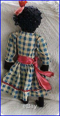 Rare Primitive Antique Pair Girl Black Cloth Dolls Folk Art Country Toys Vintage