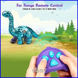 Remote Control Reversible Sequins Dinosaur Toy for 3 Years Old & up Girls Boys