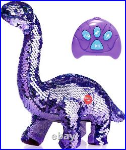 Remote Control Reversible Sequins Dinosaur Toy for 3 Years Old & up Girls Boys