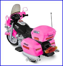 Ride On Motorcycle Pink 12V Toy Police Battery Powered Electric For Girls Kids