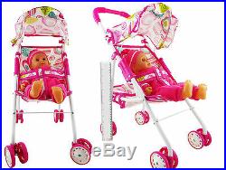 Set Of Dolls Buggy Stroller Pram with 14 Crying Baby Doll Girls Toy