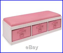 Storage Bench for Kids Toy Box Bedroom Playroom Furniture Organizer Basket Pink