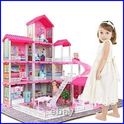 TEMI Doll House Playhouse Girl Toys 4-Story 11 Doll House Rooms with Doll Toy
