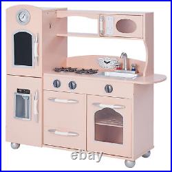 Teamson Kids Retro Wooden Kitchen Toy Kitchen Pink With Ice Maker TD-11414P
