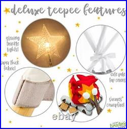 Teepee Tent for Girls, Boys Deluxe Set with Smores-Campfire, Fairy Lights