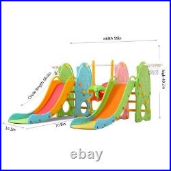 Toddler Slide Swing Set Kids Slide Playset Playground Toy With Basketball Hoop