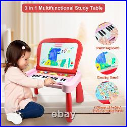 Toys for 3+ Year Old Girls 3 in 1 Activity Table Toddler Toys with 24 Keys Music