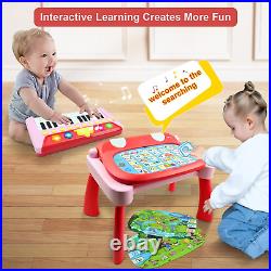 Toys for 3+ Year Old Girls 3 in 1 Activity Table Toddler Toys with 24 Keys Music