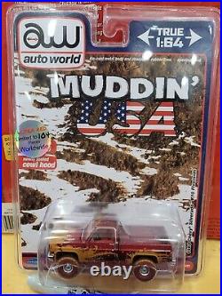 ULTRA RED CHASE Auto World 1983 Chevrolet Silverado K10 Muddin' USA Muddy 164