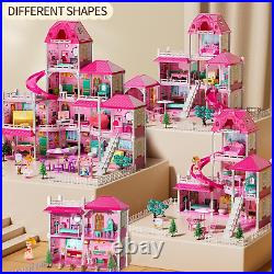 Villa Girls Toys Dreamhouse, 4-Story 11 Big Rooms Doll House with 4 Dolls Toy Nw