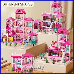 Villa Girls Toys Dreamhouse, 4-Story 11 Large Rooms Doll House with 4 Dolls Toy