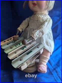 Vintage 1950s-1960s Porcelain Toy Girl Playing The xylophone Made In China