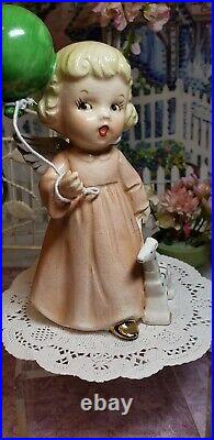 Vintage Fine A Quality Japan Sweet girl Figurine BALLOON & GIRAFFE pull toy